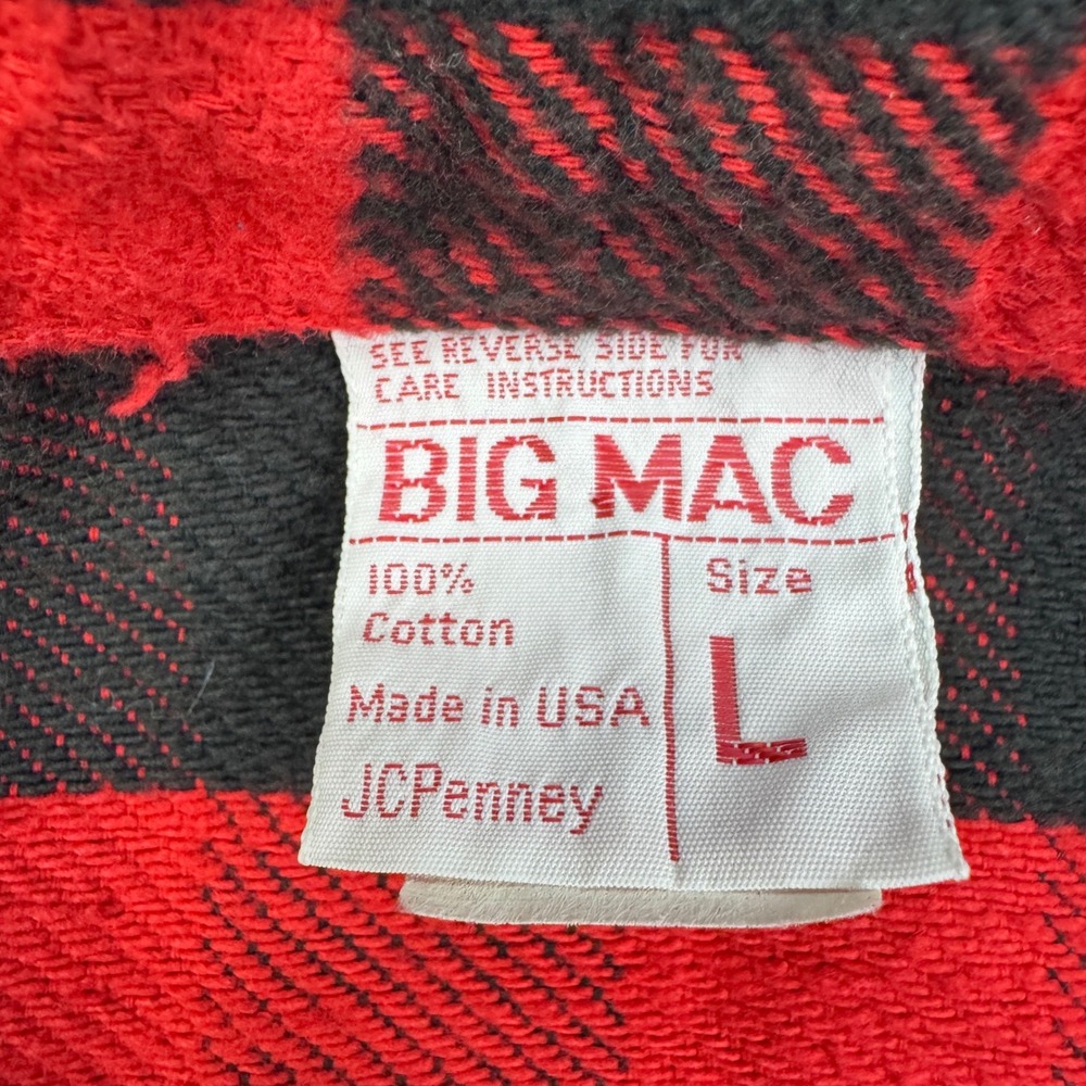 VTG 70s Big Mac Flannel Shirt Mens L Buffalo Plaid Utility Red Black JC Penney - Picture 5 of 10